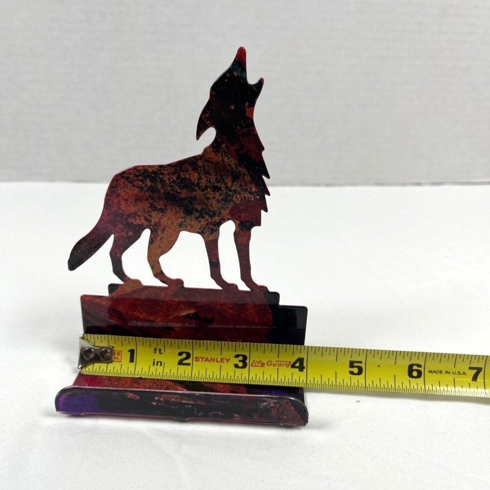 Business Card Holder Howling Coyote Wolf Southwestern Metal Office Desk Vintage - Picture 6 of 8
